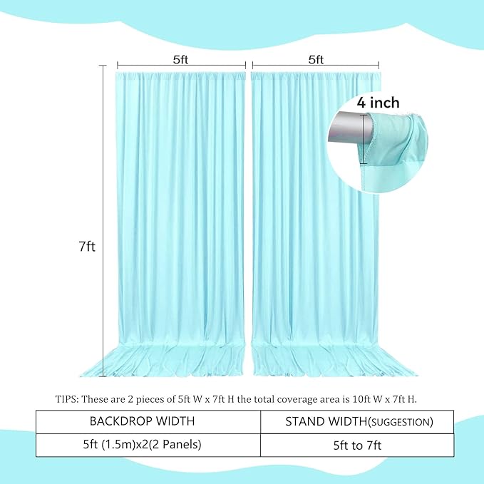 2 Panels Lake Blue Backdrop Curtain, 10 x 7 Feet Background Curtains - Image 2