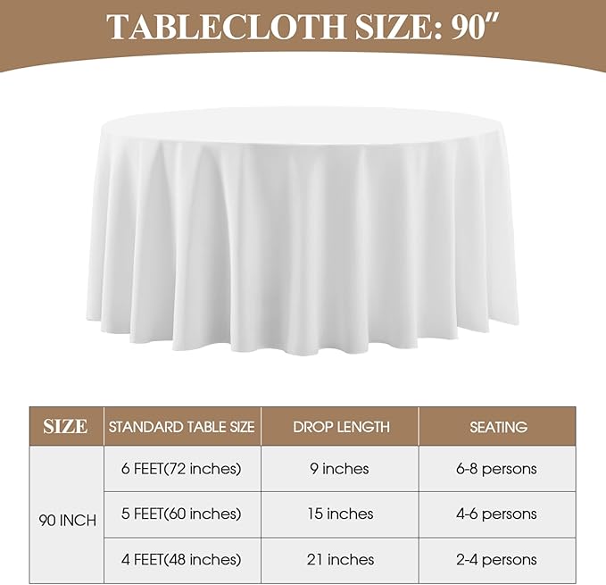 Round Tablecloth 10 Pack 90 Inch White Tablecloths Washable Decorative Linen - Image 6