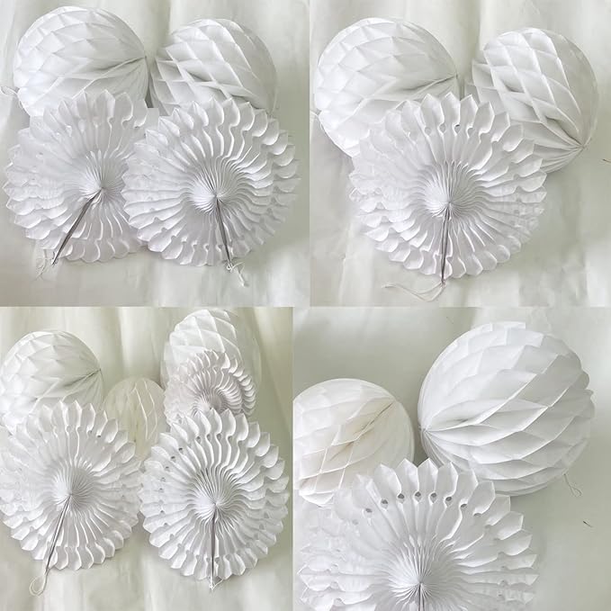 12pcs White Honeycomb Balls Tissue Paper Fans Party Honeycomb Ball Fans wall - Image 4