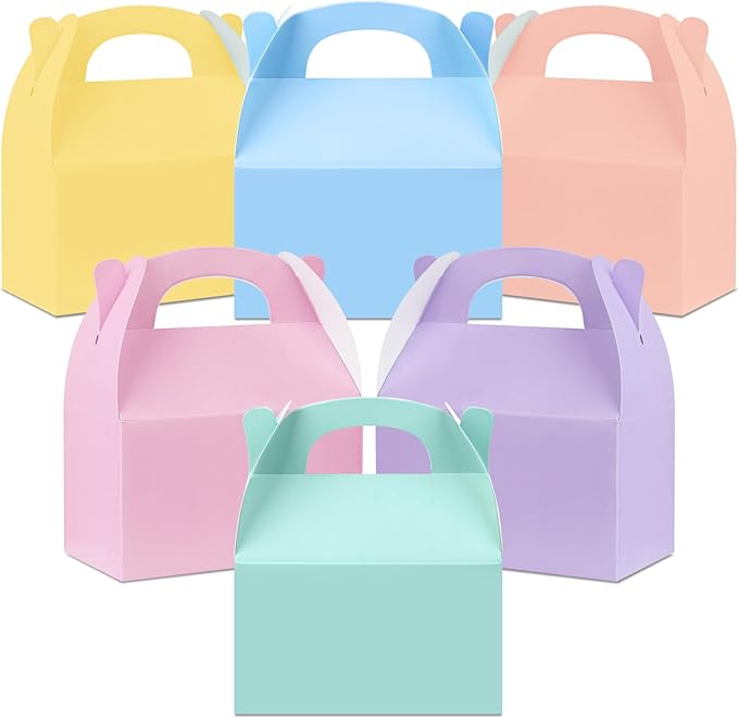 24 Pcs Pastel Party Favor Treat Boxes, Colorful Paper Candy Gift Gable Boxes by MASHAN