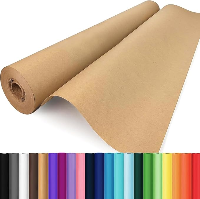Wrapping Paper, 17.8" x 1200" Brown Kraft Paper Roll Bulletin Board Easel by Donyang