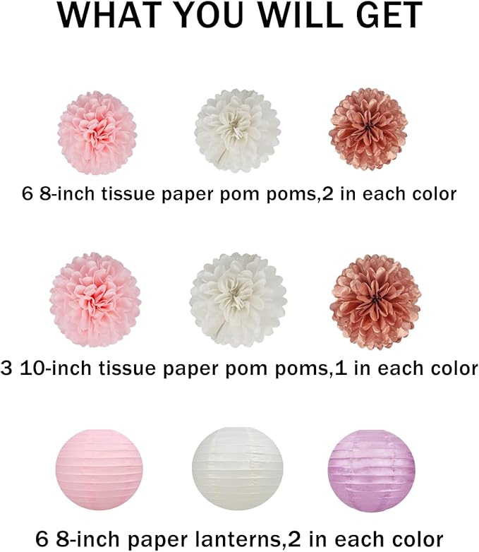 Rose-Gold Pink White Party Decorations - Image 2
