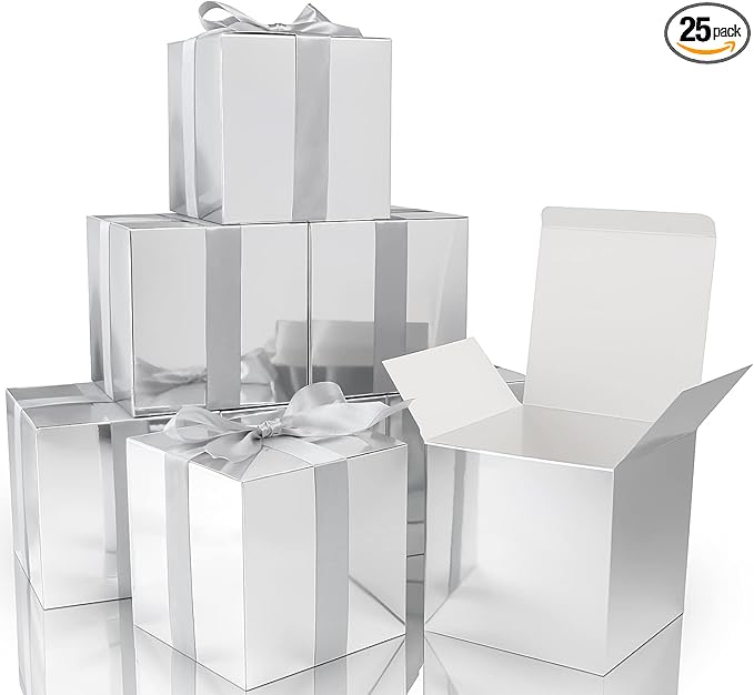 COTOPHER Small Gift Boxes 25 Pack 6x6x6 inches Silver Gift Boxes by COTOPHER