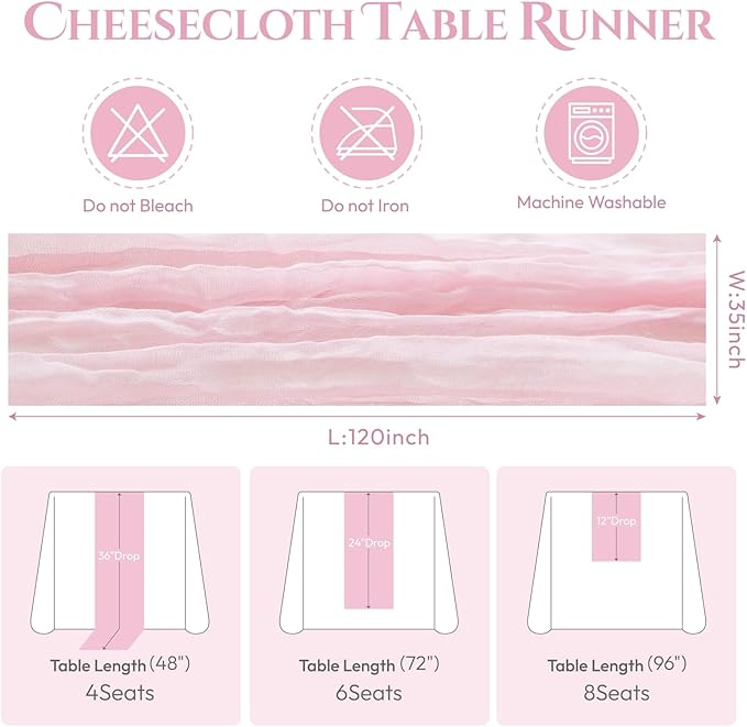 Sioloc 10 Pack Light Pink Cheesecloth Table Runner Fall Autumn Decor - Image 6
