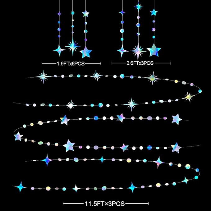 Iridescent Party Decorations Star Circle Dot Paper Garland Banner Bunting - Image 2