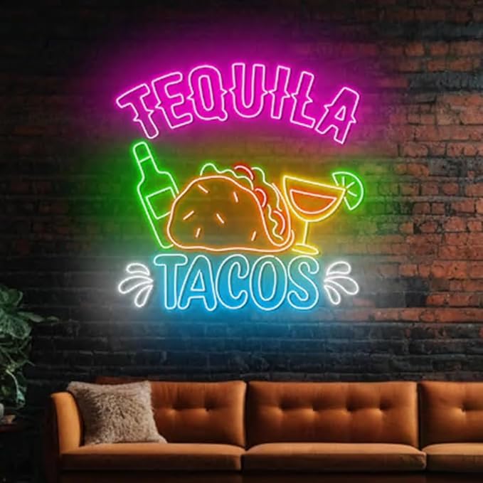Tequila Tacos Neon Sign, Tacos Tequila Restaurant Led Sign, Mexican Restaurant - Image 2