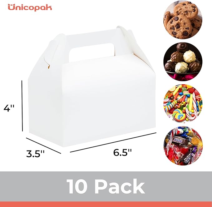 UnicoPak 10 Pack White Gable Treat Boxes Party Favor Boxes Goodie Gift Boxes - Image 2