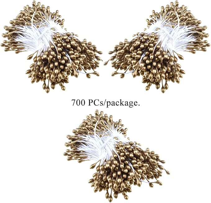 HAHIYO 700pcs 3mm Gold Pearl Double Heads Flower Pistil Hand-Made Artificial - Image 6