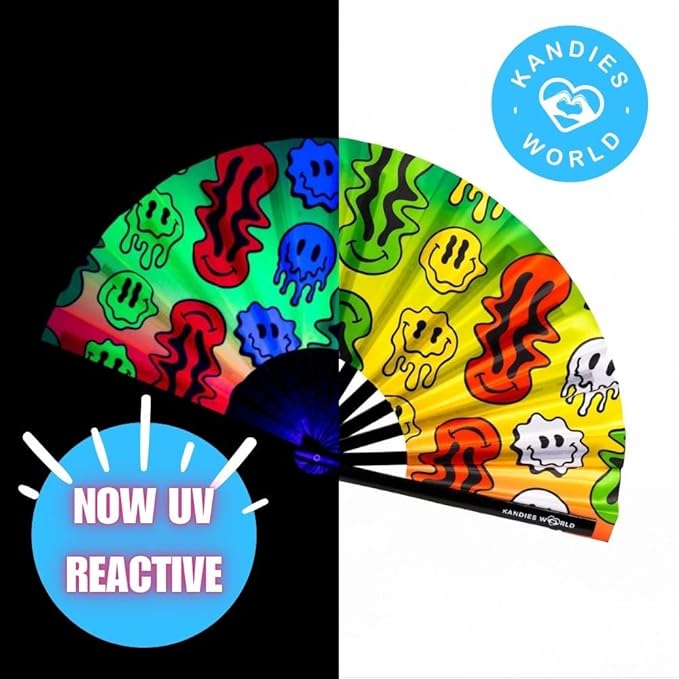 Kandies World UV Reactive Custom Festival Folding Hand Fan - Image 4