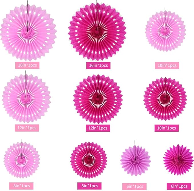 BEISHIDA Hot Pink Combination Hanging Honeycomb Round Paper Fans Decoration - Image 2