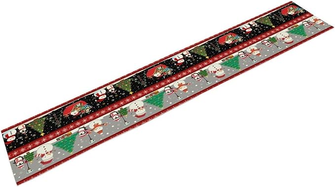 Christmas Table Runner, Cartoon Snowman Tree Xmas Deer Elk Santa Claus Print - Image 7