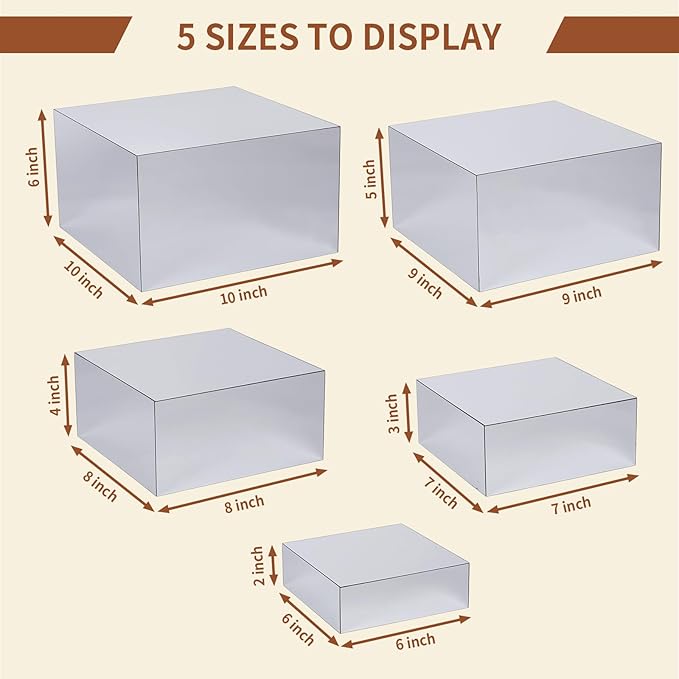 Acrylic Risers for Display 5 Pcs, Food Risers for Party Silver Acrylic Risers - Image 3
