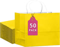 qiqee 50-Packs Bright Yellow Paper Gift Bags by Qiqee