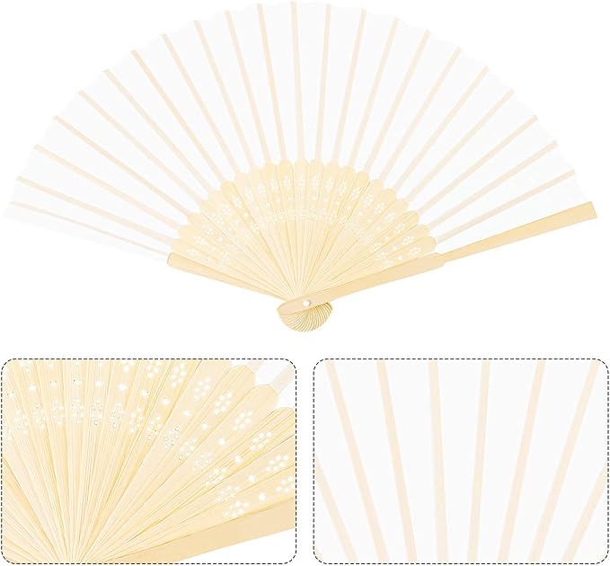 URATOT 36 Pieces White Folding Fans Silk Bamboo Folding Fans Handheld Fans - Image 3