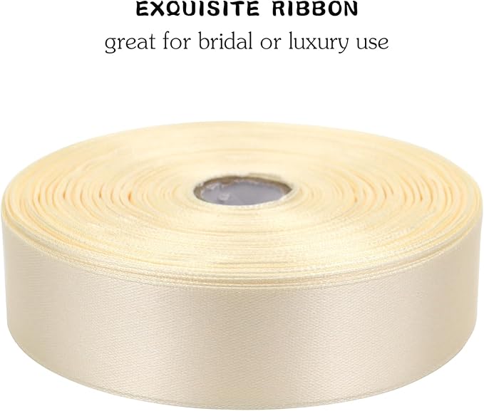 Rice White Solid Satin Ribbon 1 Inch 50 Yards Solid Polyester Fabric Ribbon - Image 3
