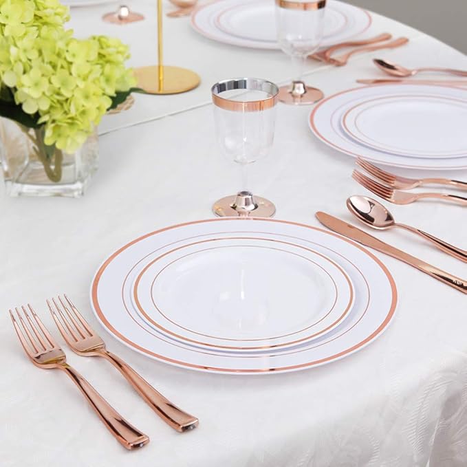 WDF 120 Pieces Rose Gold Plastic Silverware- Disposable Flatware - Image 4