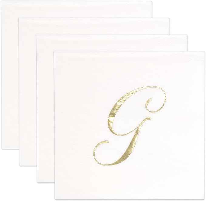 Gift Boutique 100 Gold Monogram Cocktail Napkins Letter G Disposable Paper Pack - Image 5