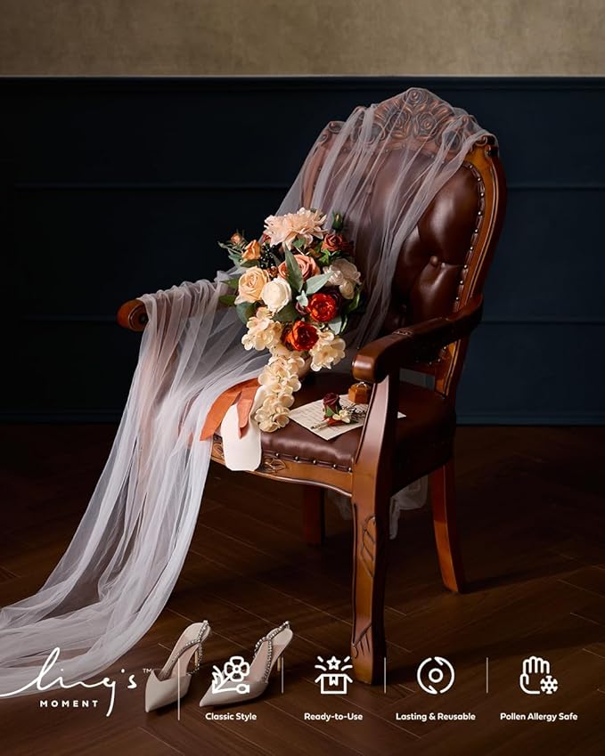 Ling's moment Terracotta Bridal Bouquet Cascading, 13 Inch Bride Bouquets - Image 6