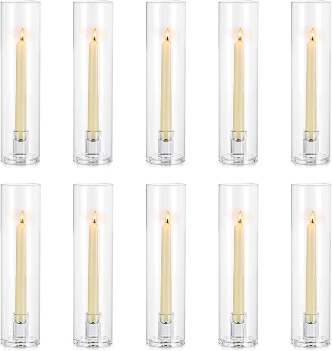 NUPTIO Taper Candle Holders Glass: Set of 10 Hurricane Candlestick Holder Bulk by Nuptio