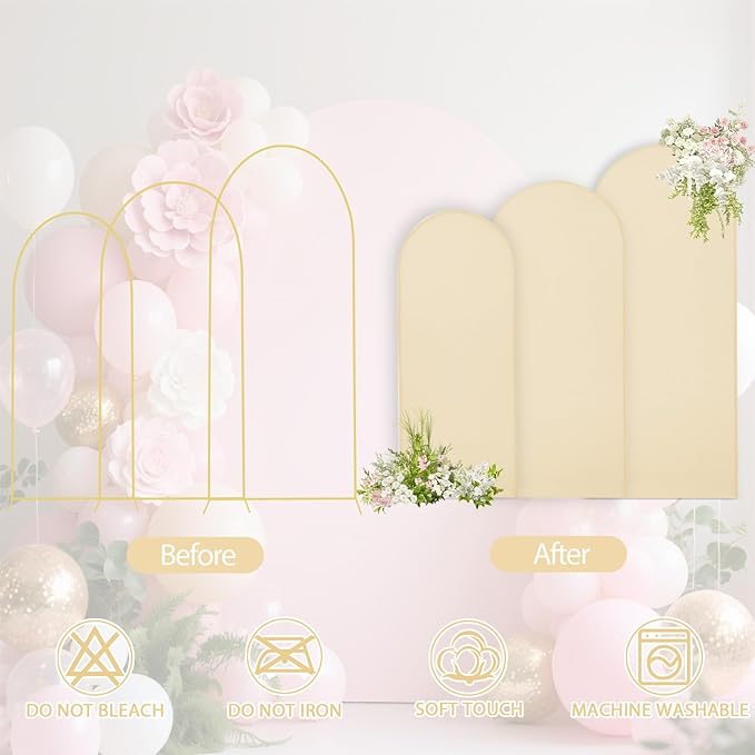 WEERRW Beige Arch Backdrop Cover Ballon Arch Stand Covers Set of 3 Spandex - Image 4