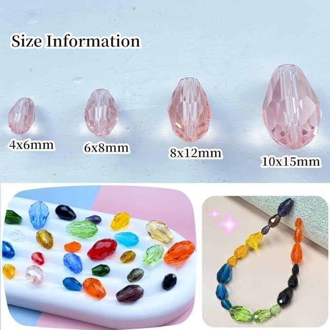 200pcs 4x6mm Teardrop Crystal Glass Beads Vertical Hole Faceted Glass Teardrop - Image 2