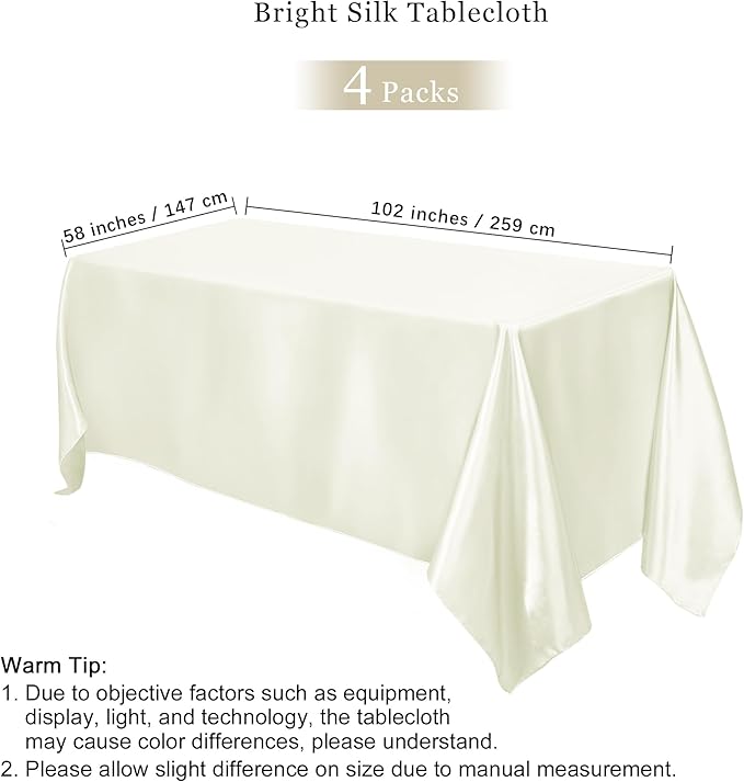 TURSTIN 4 Packs Satin Tablecloth 102 x 58 Inch Overlay Satin Table Cover - Image 2
