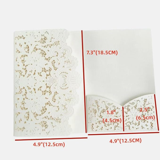 MillaSaw Ivory Embossed Laser Cut Invitation Pocket Envelope, Floral Engraved - Image 3