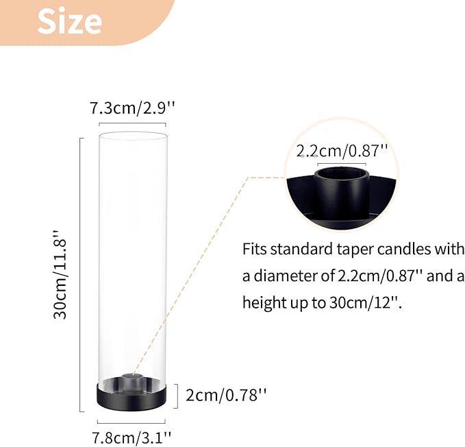 NUPTIO Hurricane Glass Candle Holders: 2 Pcs Black Candlestick Tapers Holder - Image 6