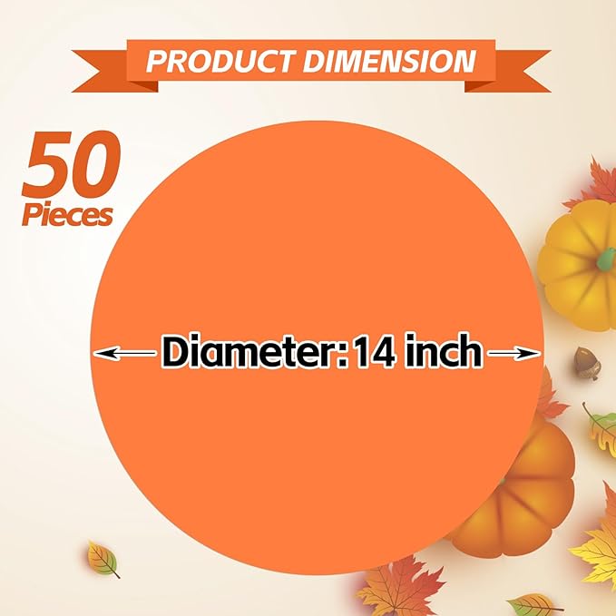 50 Pieces Orange Paper Place Mats Fall Pumpkin Spice Color Round Disposable - Image 2