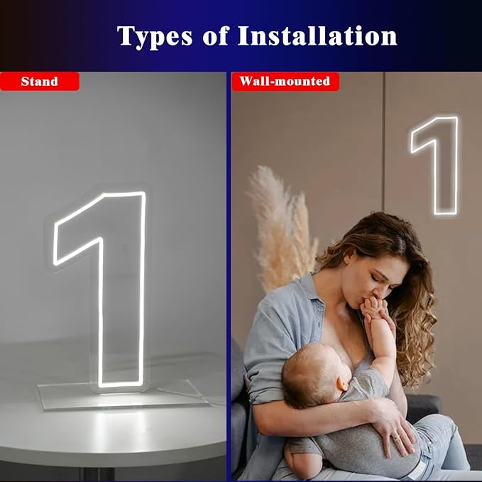 Number 1 Neon Sign for First Birthday, 16.54" Cool White USB Battery Powered - Image 6