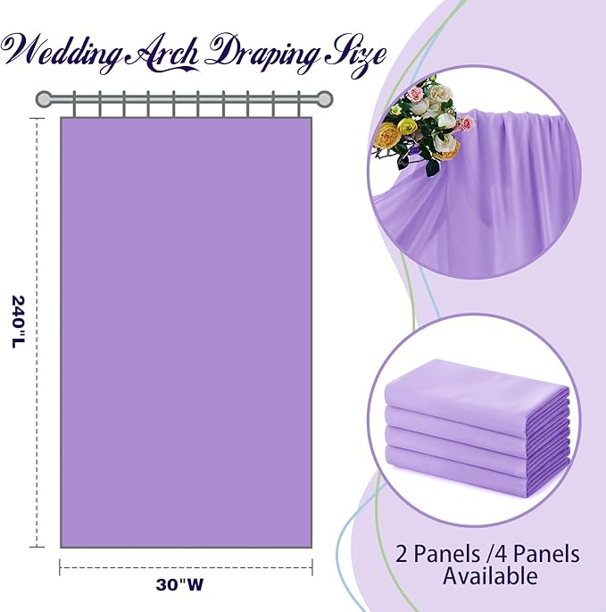 SiinvdaBZX 2 Panels Wedding Arch Draping Fabric 30" x 240' Lavender Purple - Image 3