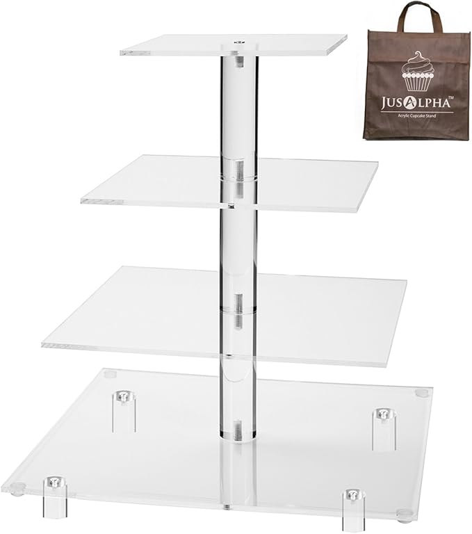 Jusalpha Large 4 Tier Cupcake Stand Square Acrylic Cupcake Tower Stand by Jusalpha