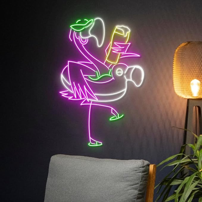 Custom Flamingo Drinking Beer Led Sign, Flamingo Chill Neon Light, Flamingo - Image 3