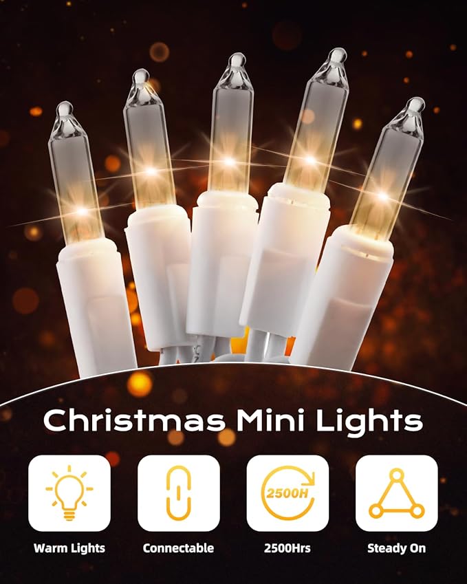 Brightown-Christmas-String-Lights, 100-Count 26.5ft Clear Incandescent Bulb - Image 7