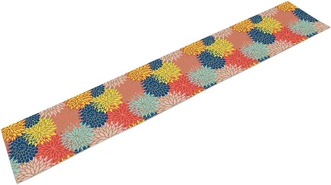 Dahlia Flowers Table Runner Colorful Floral Teal Grey Pink Yellow Blue Abstract - Image 9