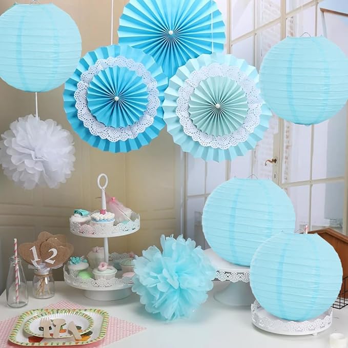 BEISHIDA 10-Inch Light Blue Round Paper Lanterns Decorative Hanging Asia - Image 6