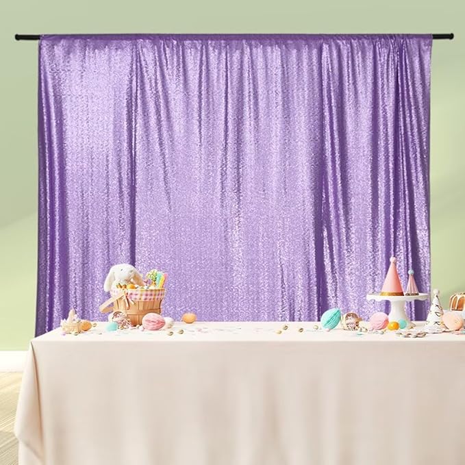 Eternal Beauty Lavender Sequin Backdrop, 8x10 Ft Glitter Background Curtains - Image 4