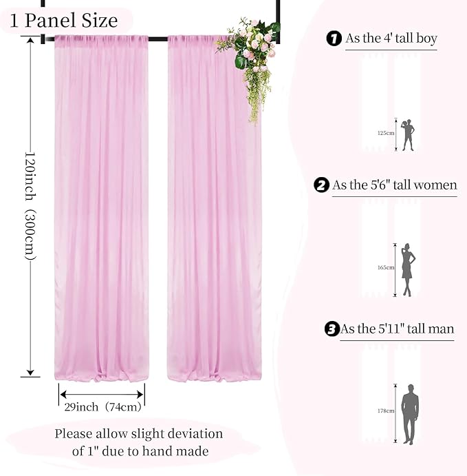 DUOBAO Pink Chiffon Backdrop Curtain-2 Panels 29x120-Inch Wedding Draping Beach - Image 5