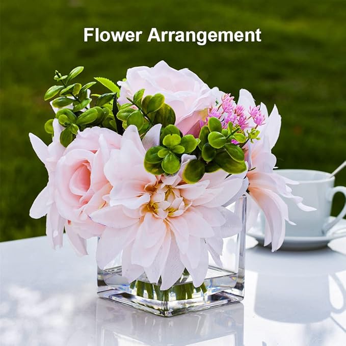 Enova Floral Set of 4 Cube Glass Vase, Floating Candle Holders, Table - Image 4