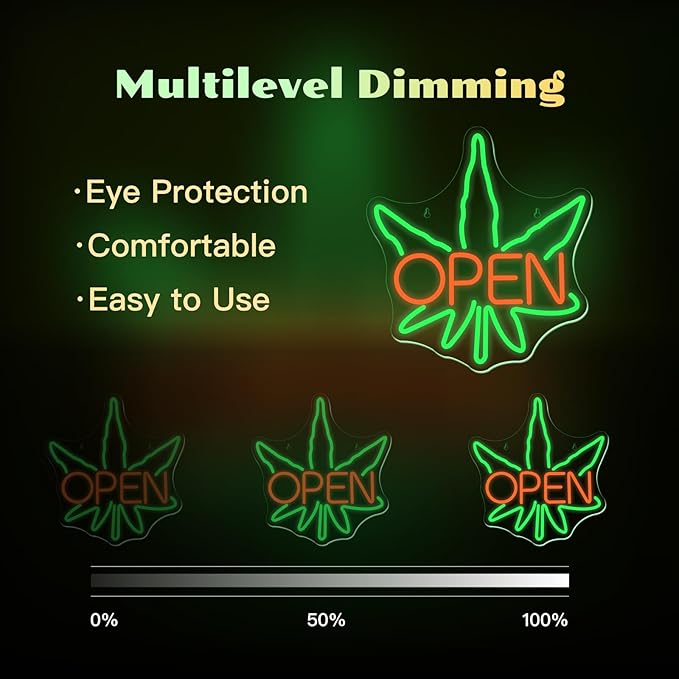 Ineonlife Green Leaves Open Neon Sign USB Dimmable Neon Signs - Image 3
