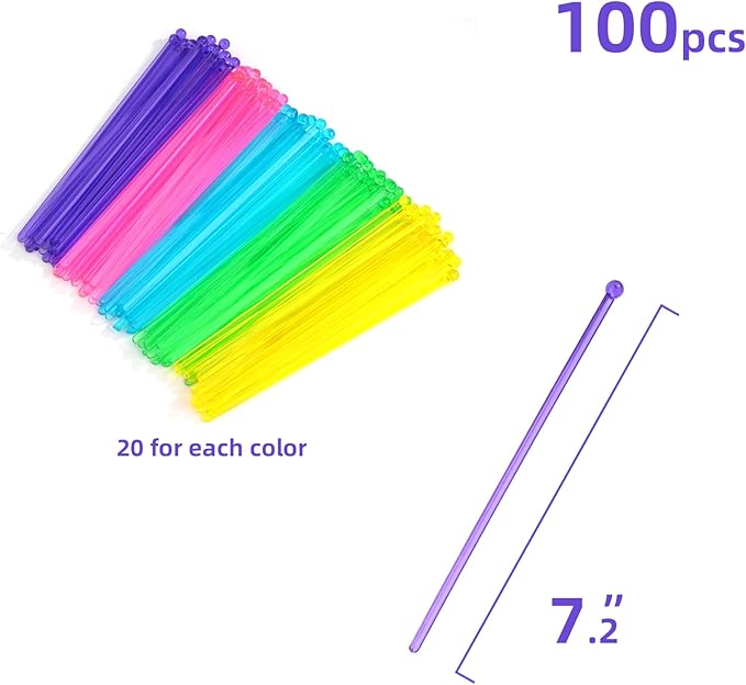 100-PCS 5 Colol Plastic Swizzle Sticks, Crystal Cake Pops, Cocktail Coffee - Image 6
