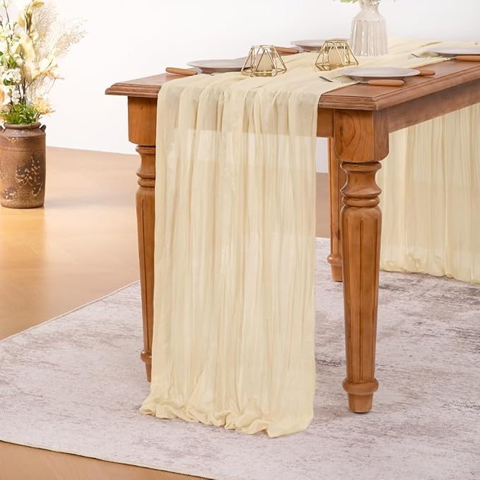 MLMW 4 Pack Beige Table Runner Cheesecloth Boho Gauze Rustic Cheese Cloth Table - Image 4
