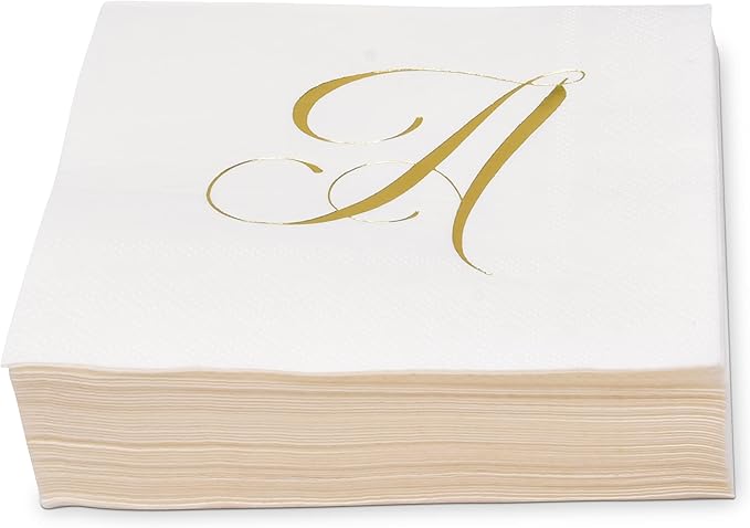 Gift Boutique 100 Gold Letter A Monogram Cocktail Napkins Disposable Paper Pack - Image 7