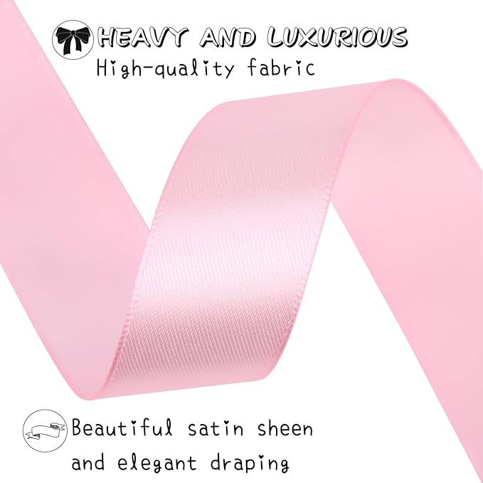 Pink Solid Satin Ribbon 1 Inch 25 Yards Solid Polyester Fabric Ribbon - Image 4