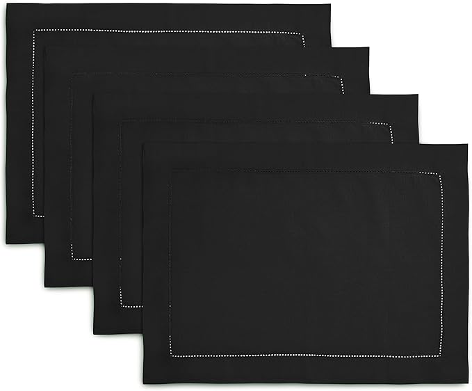Cotton Linen Placemat Set of 4 – Hemstitch Black Cloth Placemat-14 x 19 Inch – by HomeEkaa