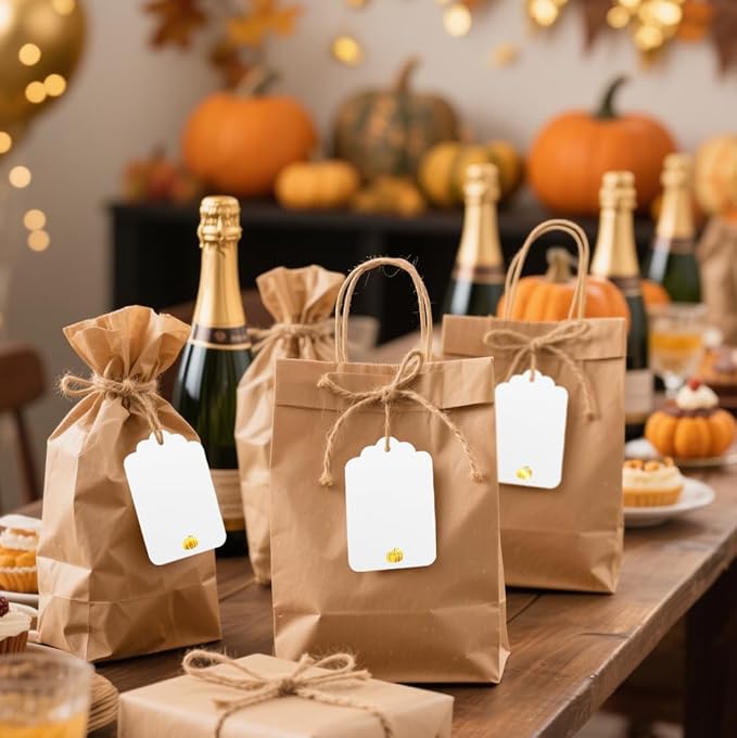 100 Pcs Blank Gift Tags with String Gold Foil Pumpkin Large White Paper Gift - Image 6