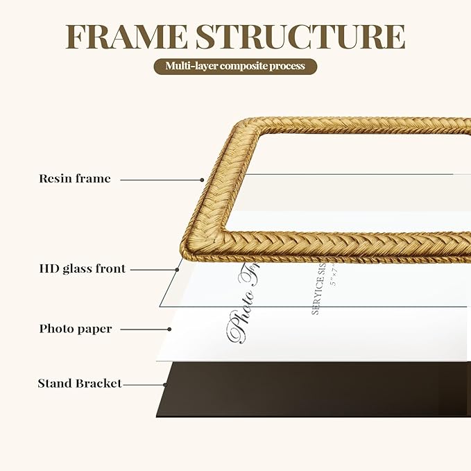 Cuspin 5x7 Gold Picture Frame, Ornate Decorative Rattan Resin Photo Frame - Image 5