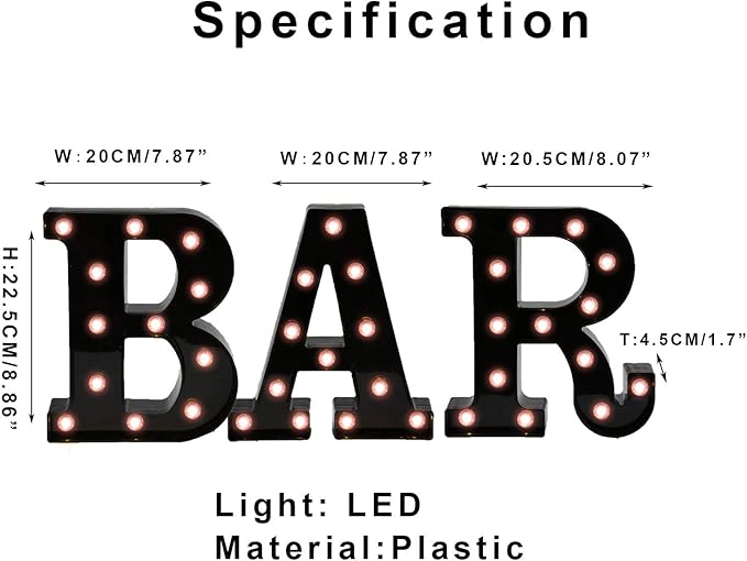 Black Bar Sign, Marquee Light Up Letters LED Marquee Number Lights Sign - Image 5