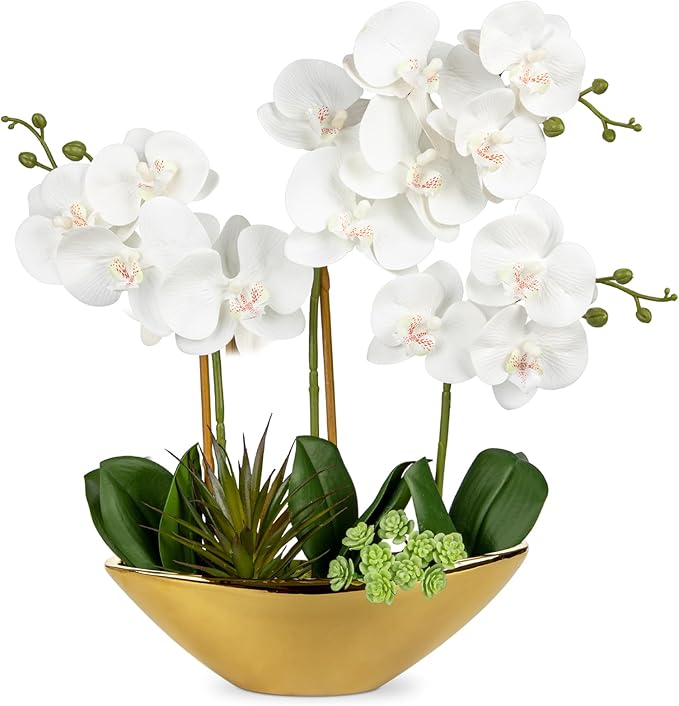 Briful Orchid Artificial Flowers 17in White Fake Orchid Silk Flowers by Briful