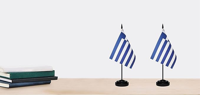 Greece Greek Deluxe Desk Flag Set, Small Mini Miniature Greece Greek Table - Image 6